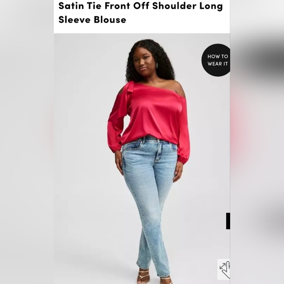 NWT Satin Front Tie Off-Shoulder Long Sleeve Blouse Hot Pink From Torrid Size 2 - Picture 2 of 9